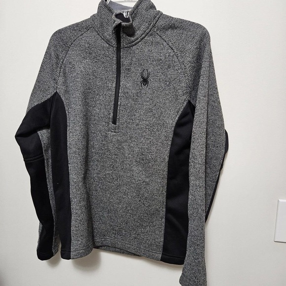 Spyder 1/4 Zip Gray Black Mens S embroidered logo pocket pullover LNC - Picture 1 of 10